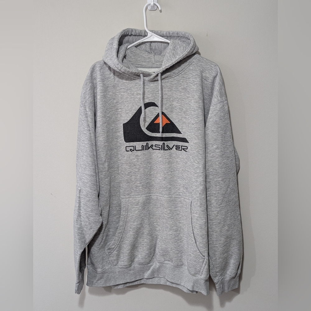 QUICKSILVER "COMP LOGO HOODIE" Sweatshirt Men's Size XL Gray/Black/Orange